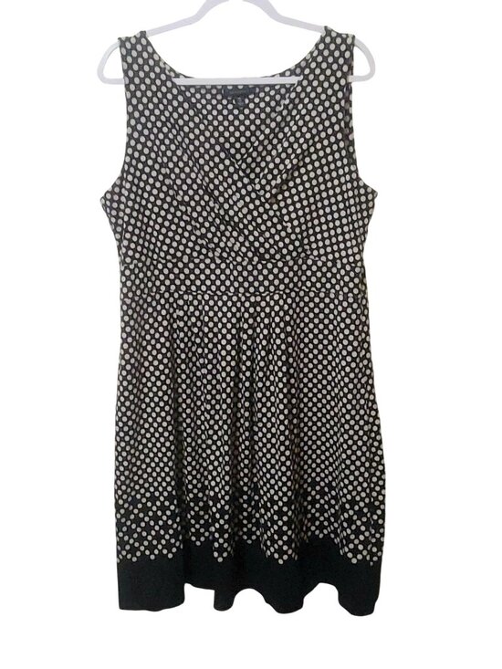 Lands' End Dresses & Skirts - Lands End Black & White Polka Dot Sleeveless Dress XL 18 Retro Comfort Cotton Bl
